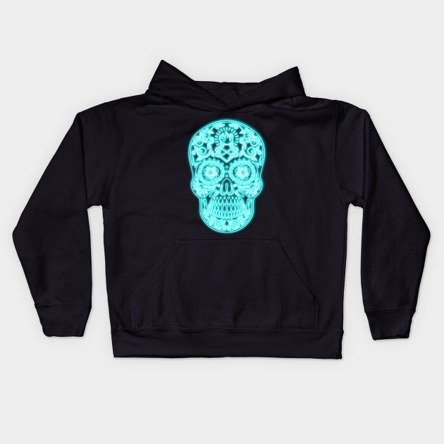 Blue Neon Calavera Kids Hoodie by la chataigne qui vole ⭐⭐⭐⭐⭐